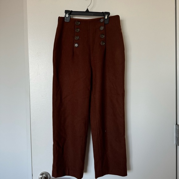 Petite studio 100% wool burnt orange brown high waist button fly pants - Picture 2 of 2